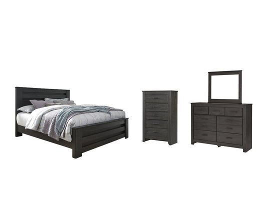 Cama King Brinxton con paneles, cómoda y espejo