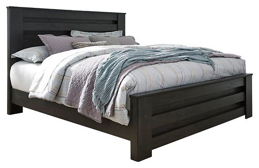 Cama King Brinxton con paneles, cómoda y espejo