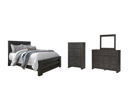 Cama Queen Brinxton con paneles, cómoda y espejo
