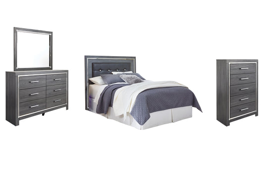 Cabecera de cama tapizada Lodanna tamaño queen/completo con tocador y cómoda con espejo