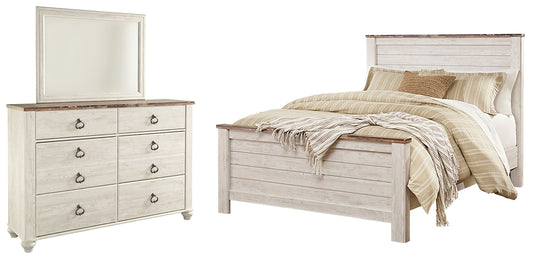 Cama Willowton Queen con paneles y tocador con espejo