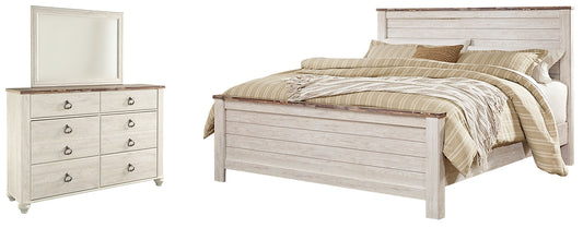 Cama Willowton King con paneles y tocador con espejo