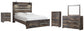 Cama Drystan Queen con dos cajones, cómoda con espejo, cómoda y mesita de noche