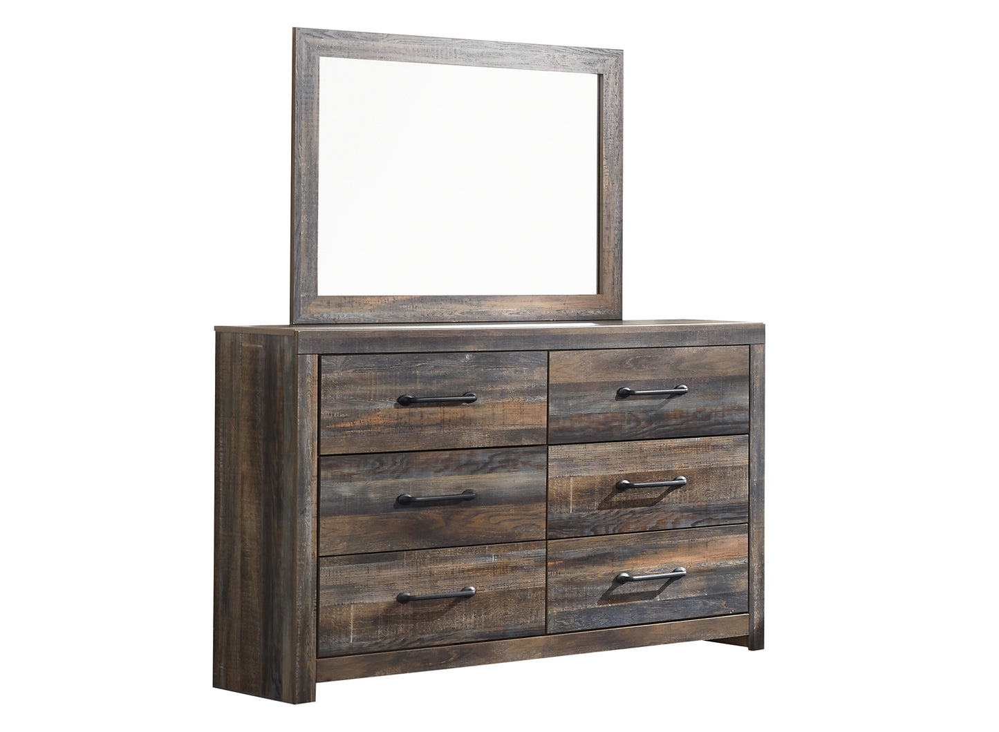Cama con estantería Drystan King con 2 cajones de almacenamiento, cómoda con espejo y cómoda