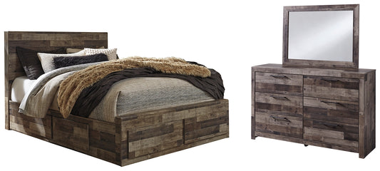 Cama Queen Derekson con 6 cajones y tocador con espejo