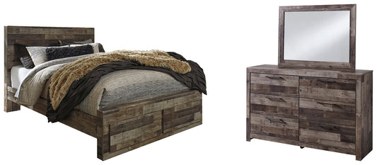 Cama Queen Derekson con dos cajones y tocador con espejo