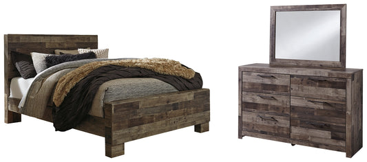 Cama Queen Derekson con paneles y tocador con espejo