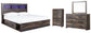 Cama con estantería Drystan King con 2 cajones de almacenamiento, cómoda con espejo y cómoda