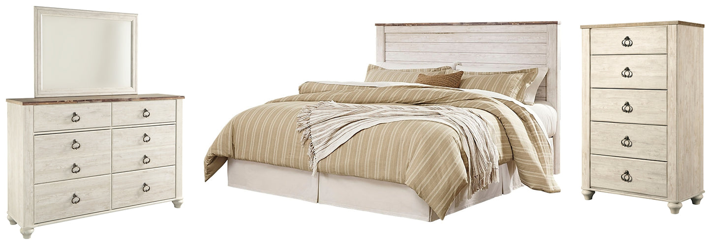 Cabecero Willowton con panel, cómoda y espejo