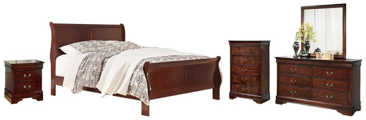Cama de tres plazas Alisdair con tocador con espejo, cómoda y mesita de noche