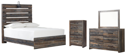 Cama con paneles Drystan, cómoda y espejo