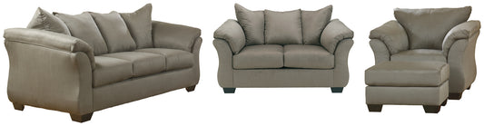 Sofá, loveseat, silla y otomana
