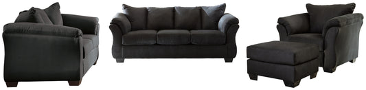 Sofá, loveseat, silla y otomana
