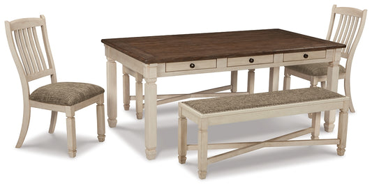 Mesa de comedor Bolanburg, 2 sillas y 2 bancos