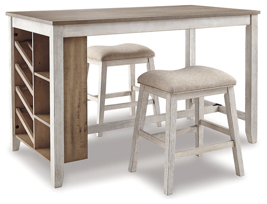 Ashley Express - Mesa de comedor Skempton de altura de mostrador y dos taburetes