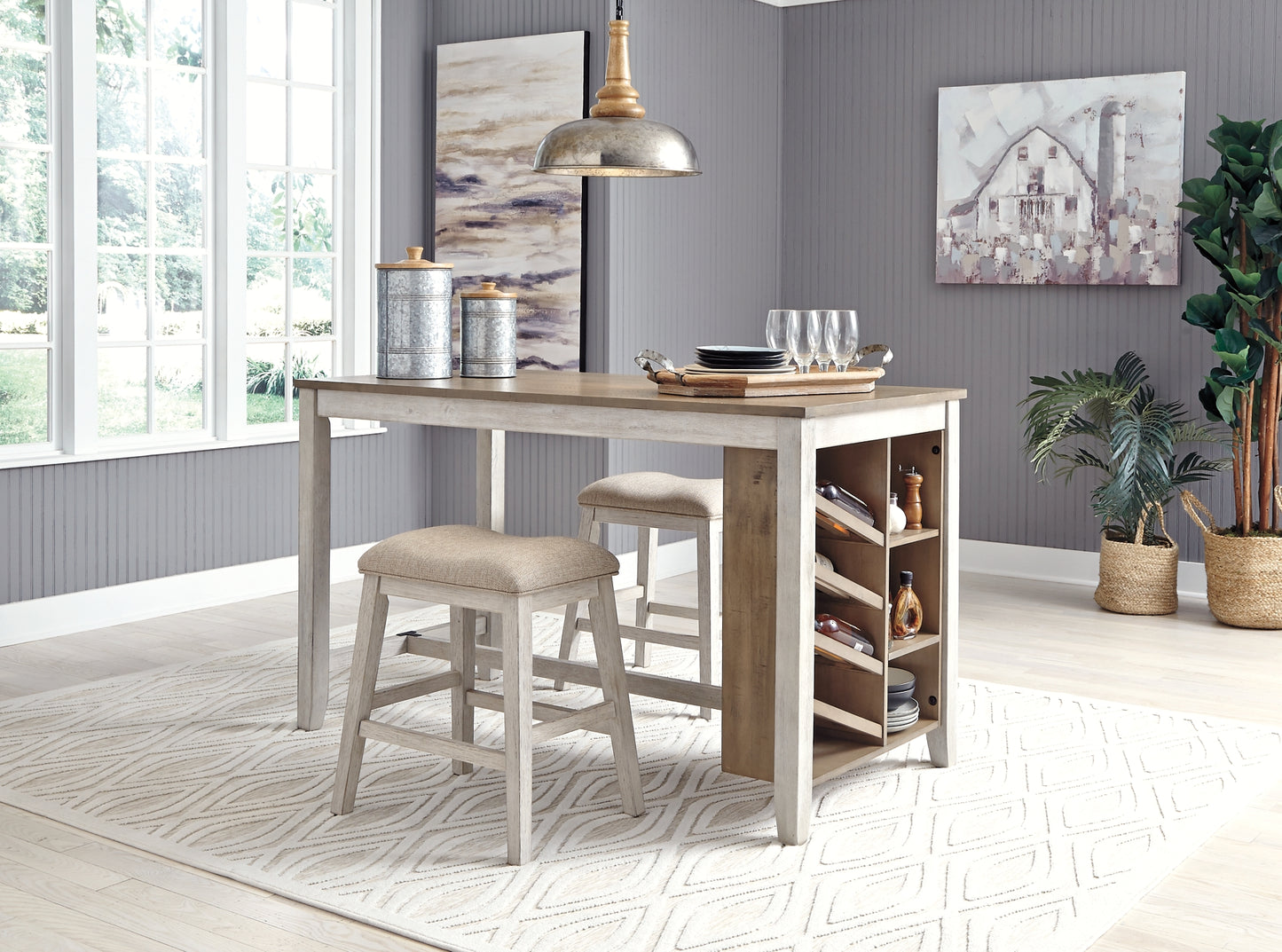 Ashley Express - Mesa de comedor Skempton de altura de mostrador y dos taburetes