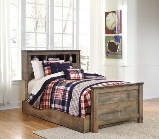 Cama librería individual Trinell con 1 cajón grande de almacenamiento