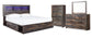 Cama con estantería Drystan King con 4 cajones de almacenamiento, cómoda con espejo y cómoda