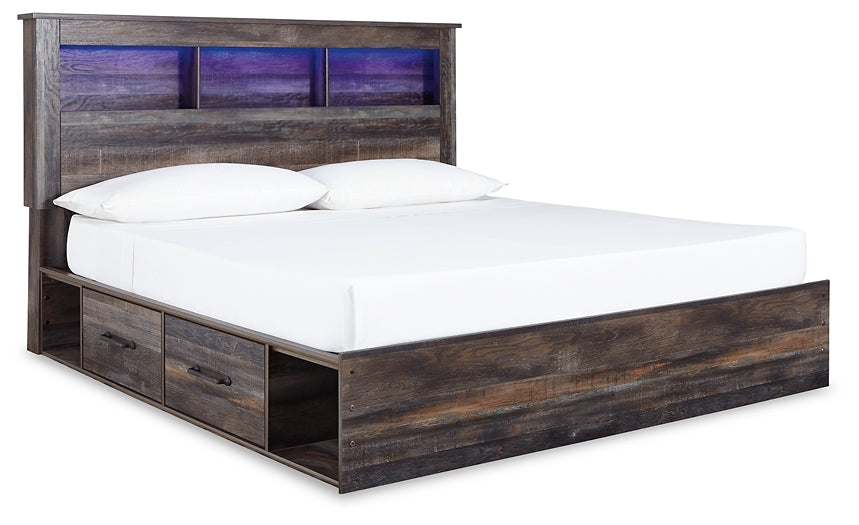 Cama con estantería Drystan King con 4 cajones de almacenamiento, cómoda con espejo y cómoda