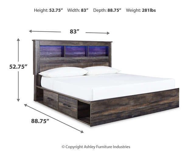 Cama con estantería Drystan King con 4 cajones de almacenamiento, cómoda con espejo y cómoda