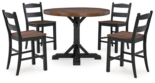 Mesa de comedor de altura de mostrador Valebeck y 4 taburetes
