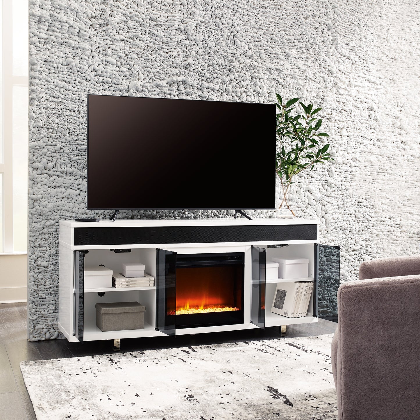 Mueble para TV Gardoni de 72" con chimenea eléctrica