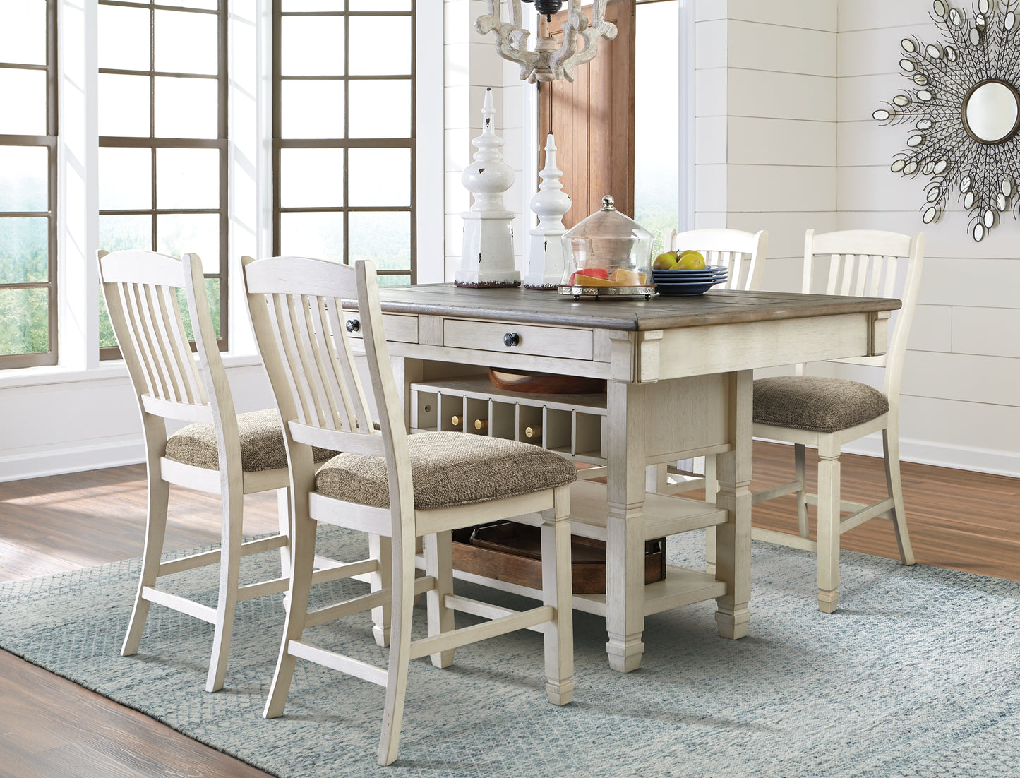 Mesa de comedor de altura de mostrador Bolanburg y 4 taburetes