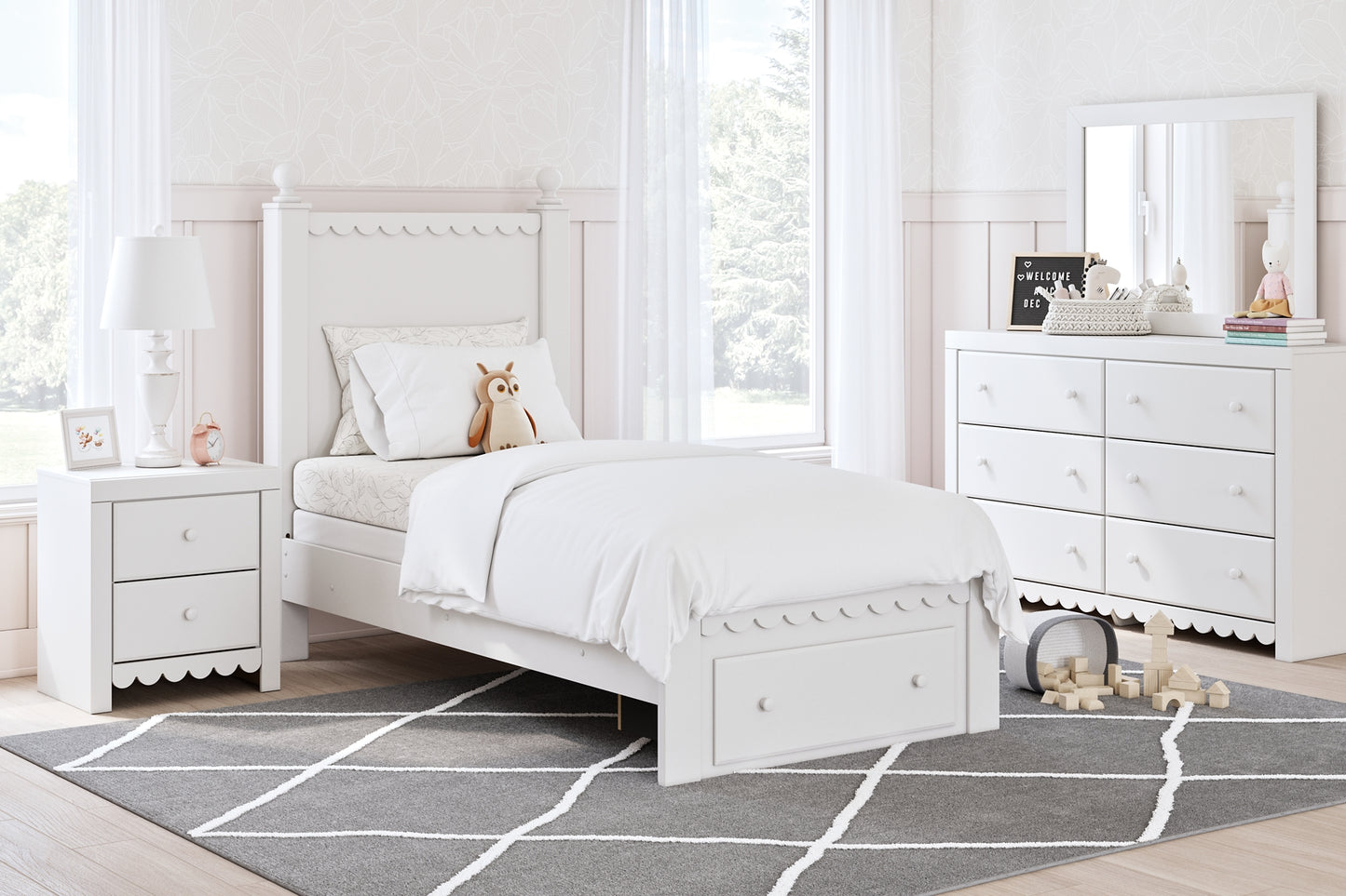 Cama con almacenamiento y paneles Mollviney