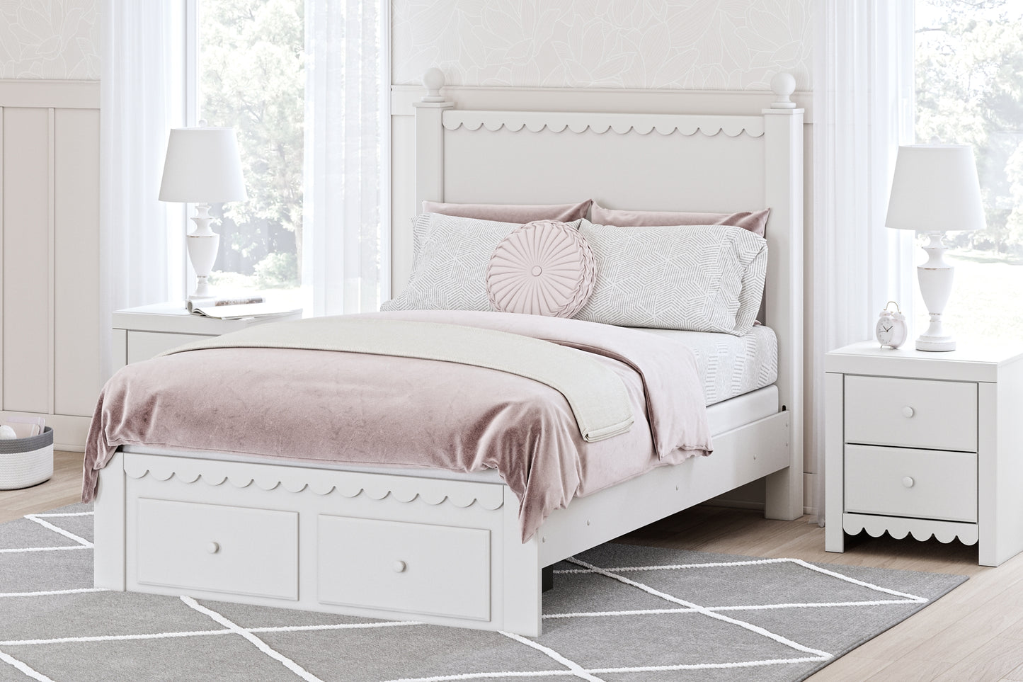 Cama con almacenamiento y paneles Mollviney