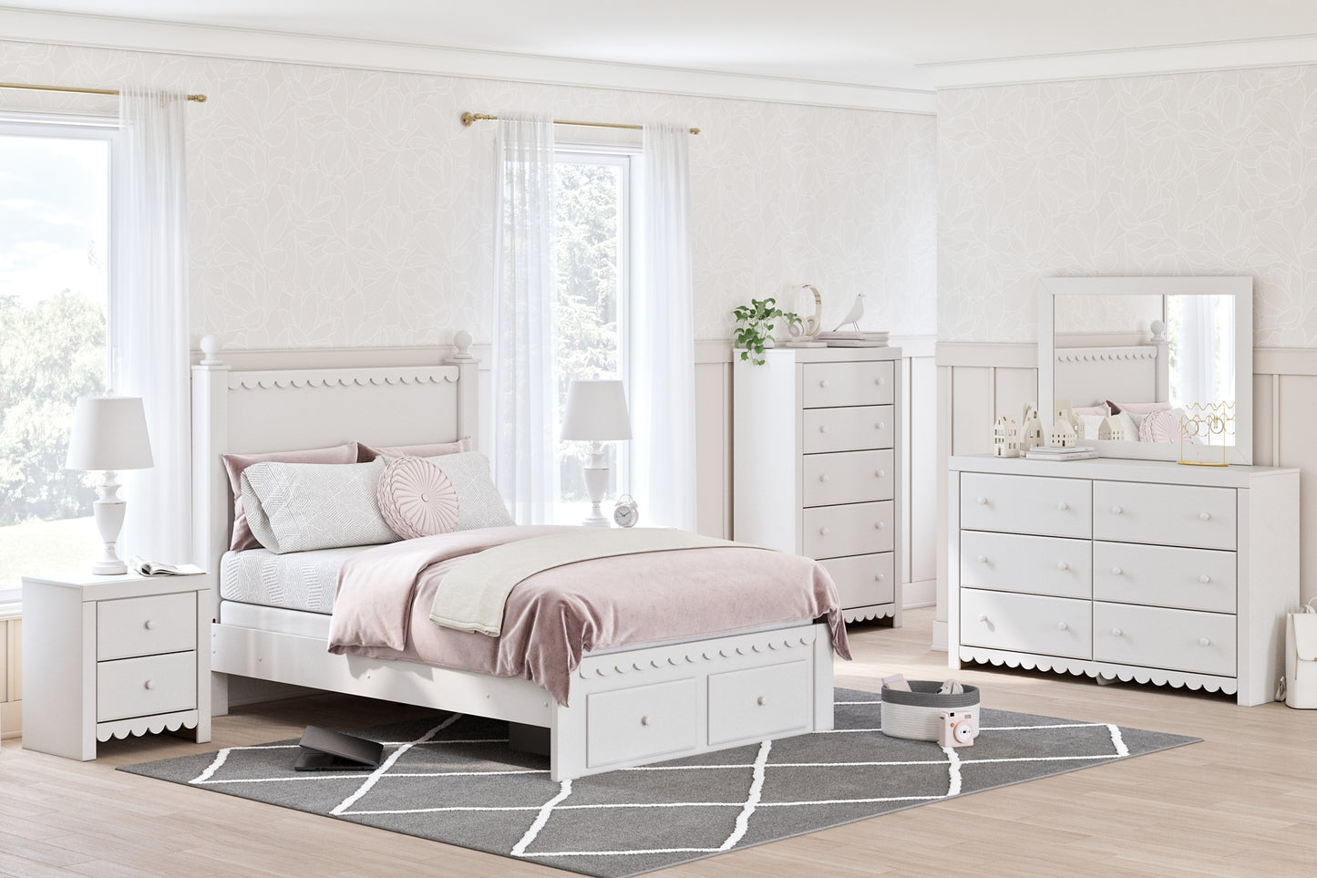 Cama con almacenamiento y paneles Mollviney