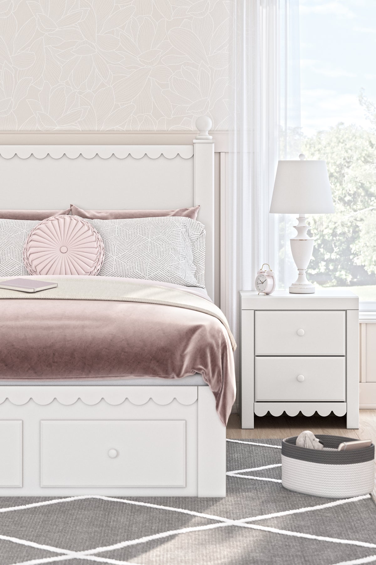 Cama con almacenamiento y paneles Mollviney