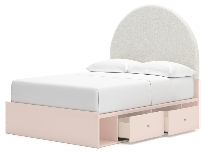 Cama Wistenpine con paneles tapizados y almacenamiento