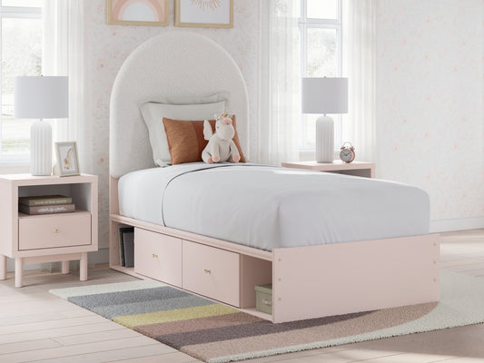 Cama individual tapizada con paneles y espacio de almacenamiento Wistenpine