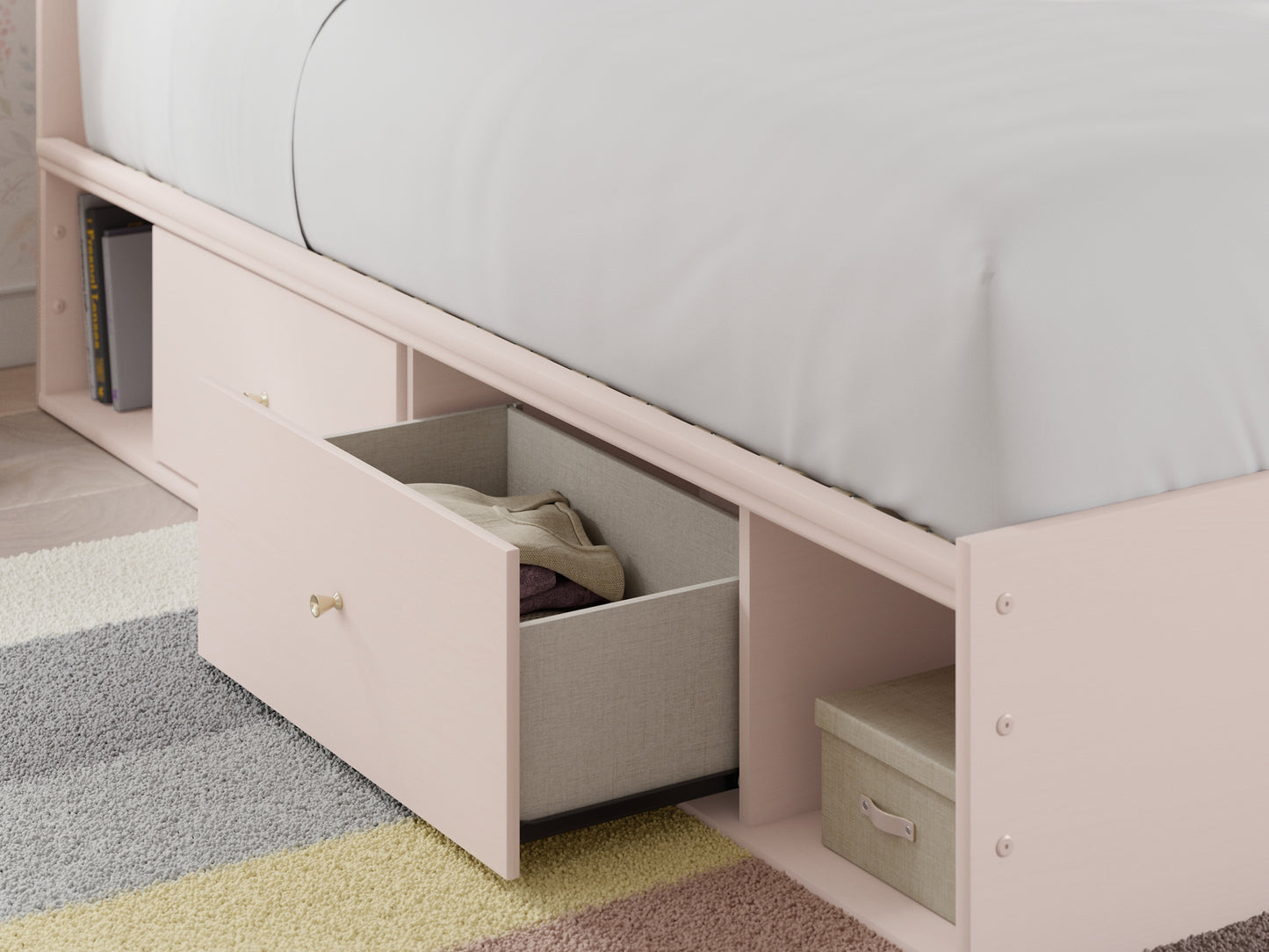 Cama individual tapizada con paneles y espacio de almacenamiento Wistenpine