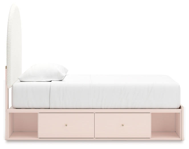 Cama individual tapizada con paneles y espacio de almacenamiento Wistenpine