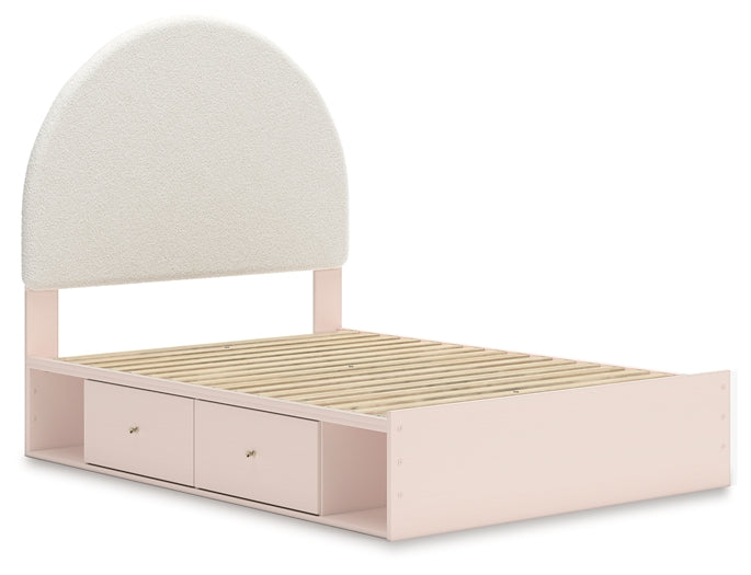 Cama Wistenpine con paneles tapizados y almacenamiento