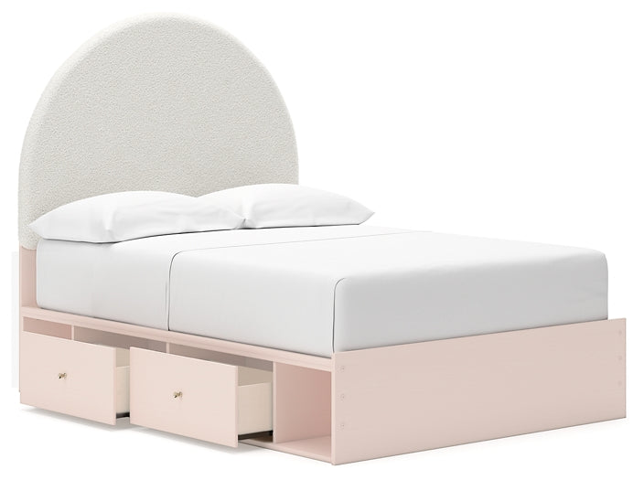 Cama Wistenpine con paneles tapizados y almacenamiento