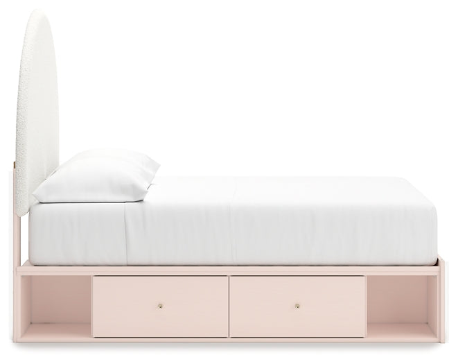 Cama Wistenpine con paneles tapizados y almacenamiento