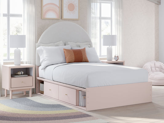 Cama Wistenpine con paneles tapizados y almacenamiento