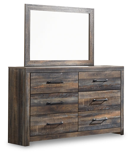 Cama con estantería Drystan King con 4 cajones de almacenamiento, cómoda con espejo y cómoda