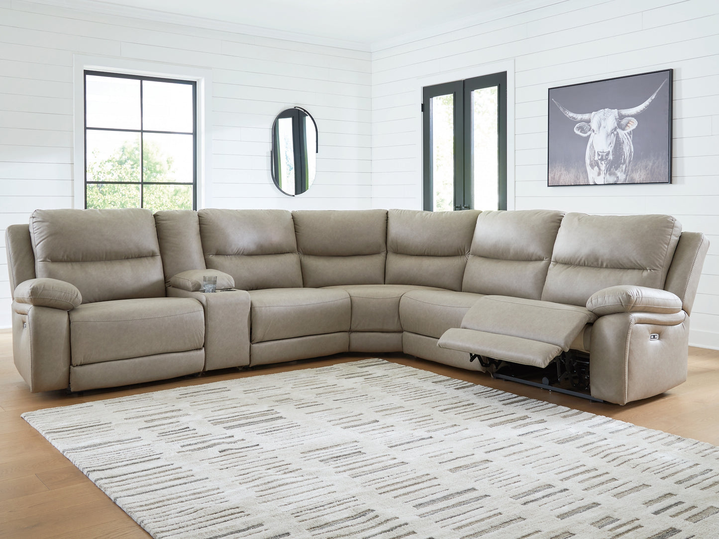 Seccional reclinable Narwhal Place de 6 piezas con consola de almacenamiento
