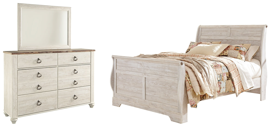 Cama Willowton Queen tipo trineo con tocador con espejo