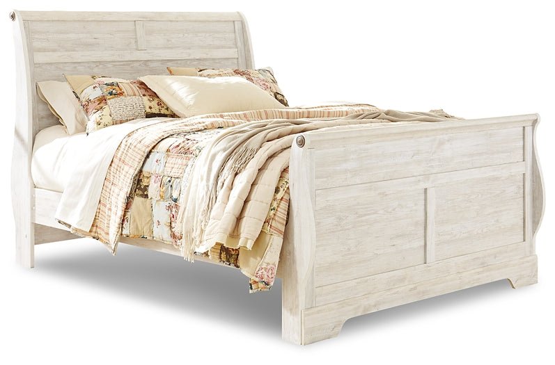 Cama Willowton Queen tipo trineo con tocador con espejo