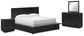 Cama King Londer con paneles, tocador con espejo y mesita de noche