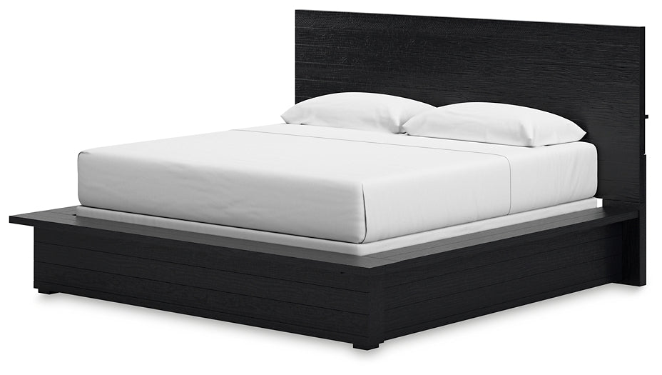 Cama King Londer con paneles, tocador con espejo y mesita de noche