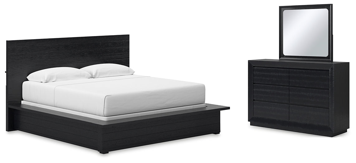 Cama King con paneles y tocador con espejo Londer