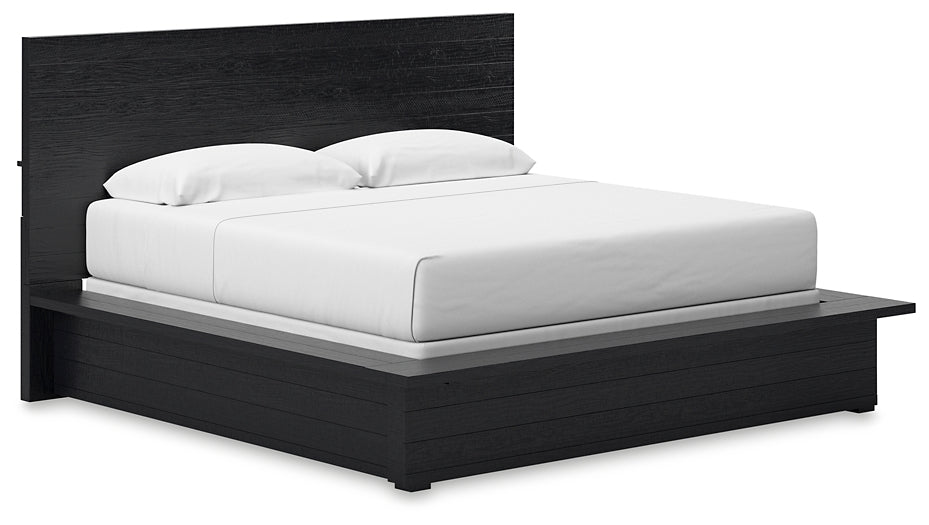 Cama King Londer con paneles, cómoda con espejo, cómoda y mesita de noche