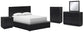 Cama Queen Londer con paneles, cómoda con espejo y mesita de noche