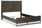 Cama Queen Arkenton con paneles, cómoda con espejo y mesita de noche