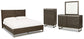 Cama Arkenton California King con paneles, cómoda y espejo